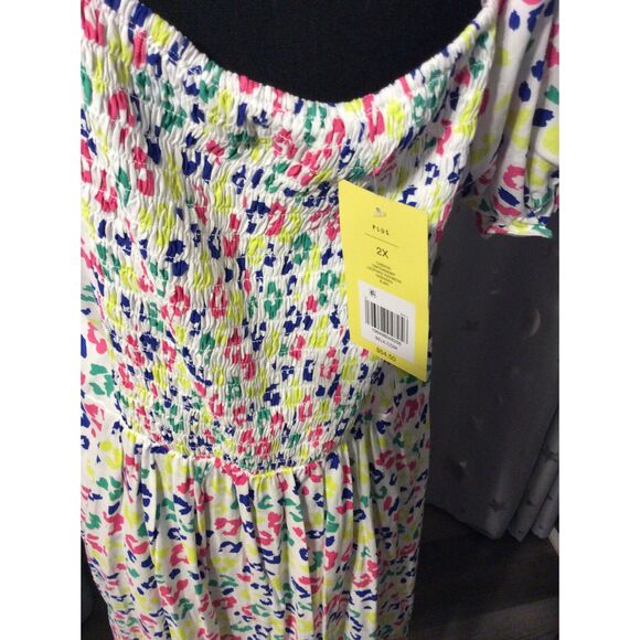 New NWT Plus size 2X Summer Dress Puffed Sleeves Leopard Rainbow - Picture 4 of 5